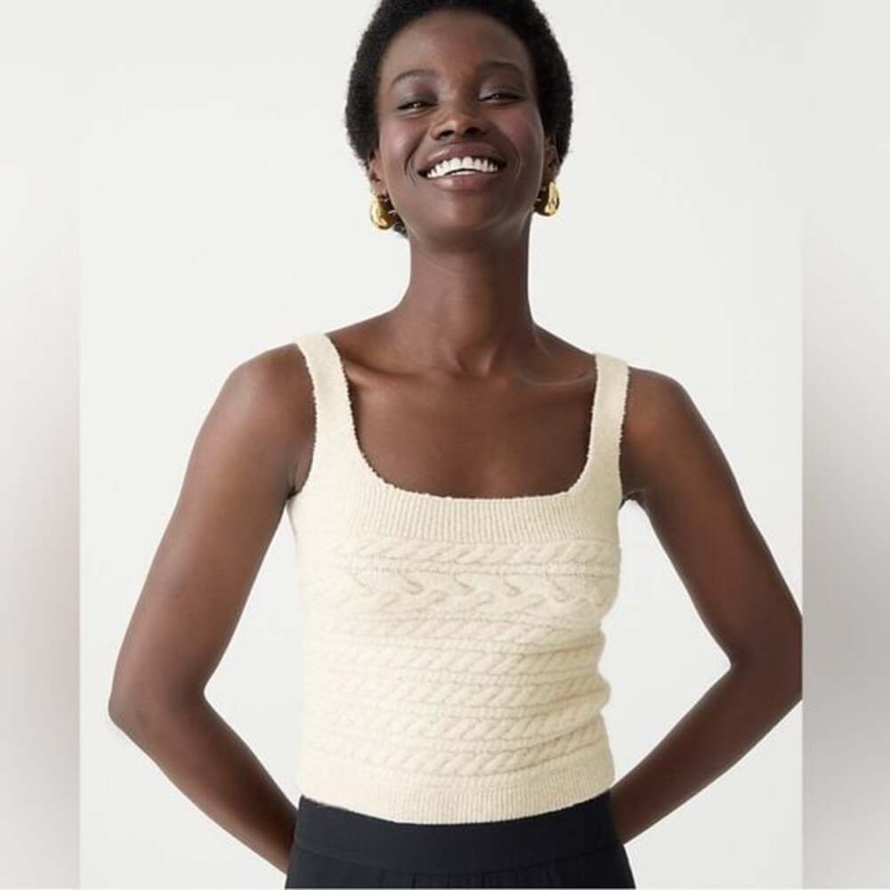J. Crew Supersoft Cropped Cable-Knit Sweater-Tank Set Natural Cabin Core Min